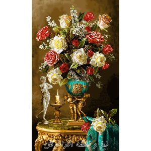 نخ و نقشه تابلوفرش گل و گلدان کلاسیک طولی