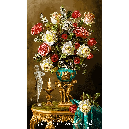نخ و نقشه تابلوفرش گل و گلدان کلاسیک طولی