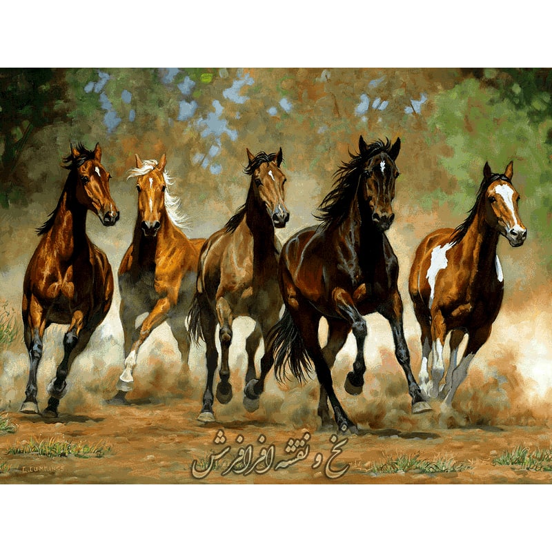 نخ و نقشه تابلوفرش گله اسب وحشی