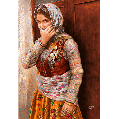 نخ و نقشه تابلوفرش دختر روستایی