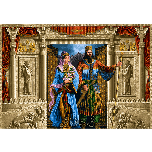 نخ و نقشه تابلوفرش کوروش و ماندانا با زمینه جدید