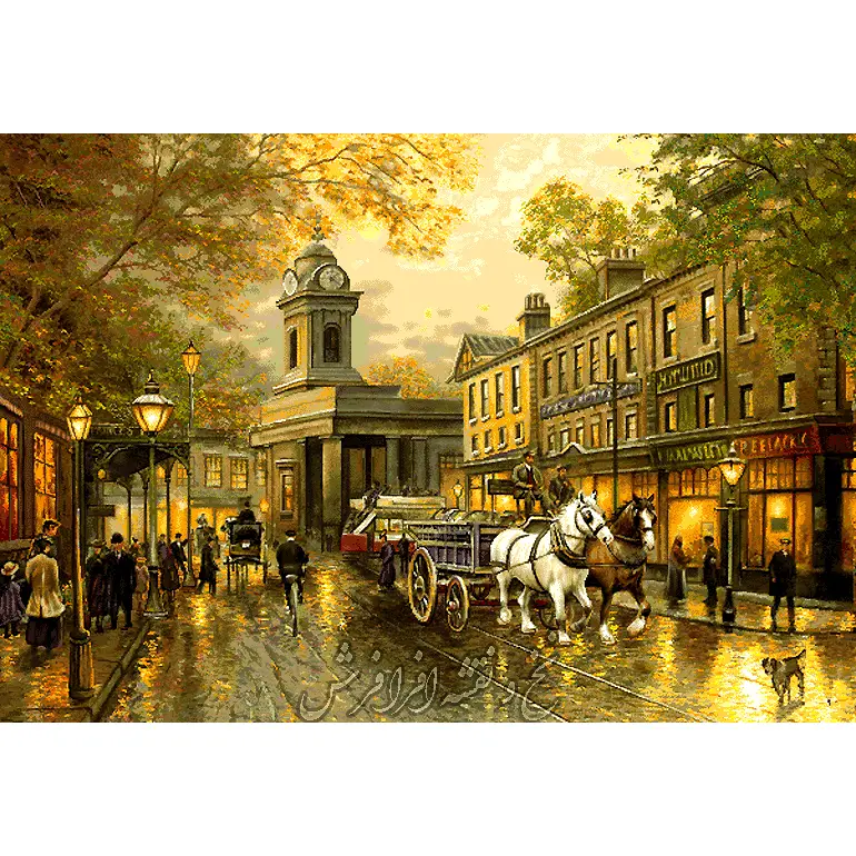 نخ ونقشه تابلوفرش منظره خیابان لندن