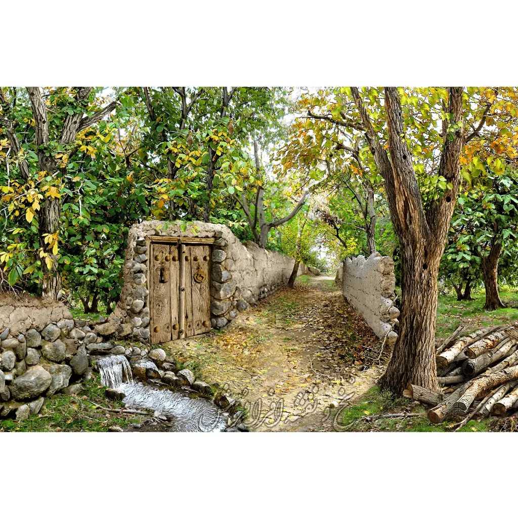 نخ ونقشه تابلوفرش منظره کوچه باغ