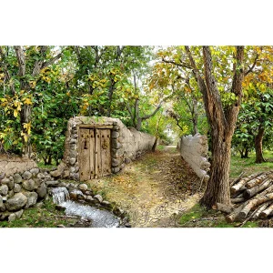 نخ ونقشه تابلوفرش منظره کوچه باغ