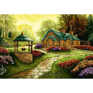 نخ و نقشه تابلوفرش منظره پس از باران