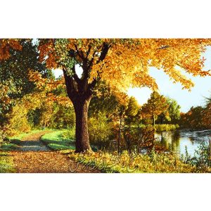 نخ ونقشه تابلوفرش تک درخت پاییز