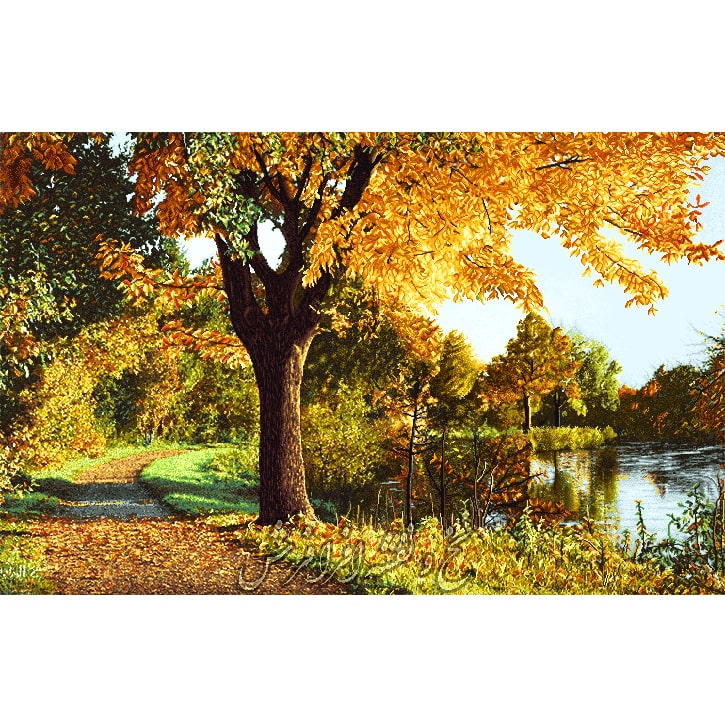 نخ ونقشه تابلوفرش تک درخت پاییز