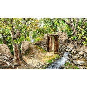 نخ و نقشه تابلو فرش منظره کوچه باغ سرچشمه