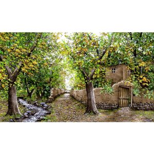 نخ و نقشه تابلوفرش منظره کوچه باغ تبریز