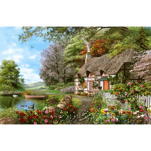 نخ و نقشه کامپیوتری تابلوفرش منظره کلبه جنگلی