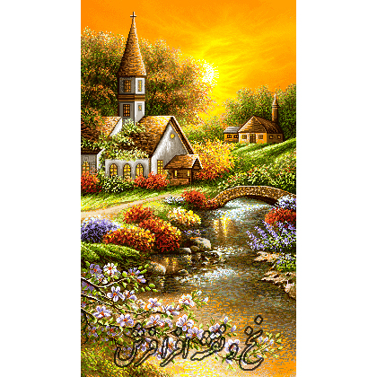 نخ و نقشه تابلو فرش منظره غروب طولی