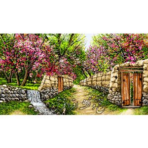نخ و نقشه تابلو فرش کوچه باغ بهار