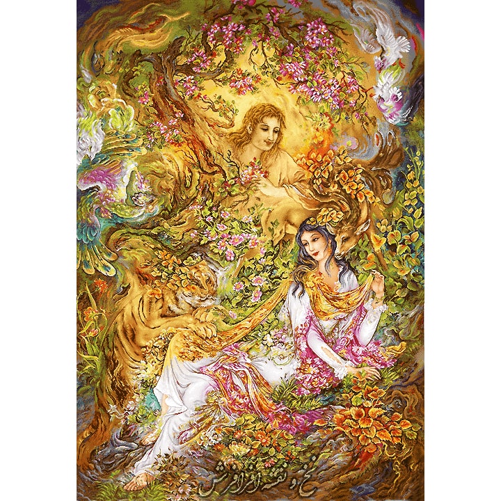 نخ و نقشه تابلوفرش مینیاتوری لیلی و مجنون