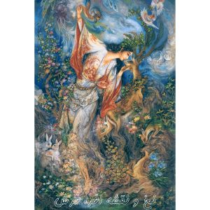 نخ و نقشه تابلوفرش مینیاتور بوسه بر آهو