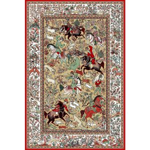 نخ و نقشه فرش شکارگاه با زمینه روشن