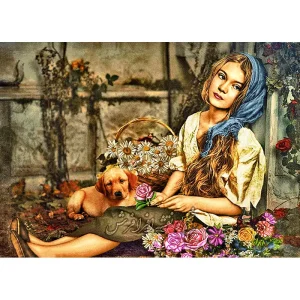 نخ ونقشه تابلوفرش دختر گلفروش