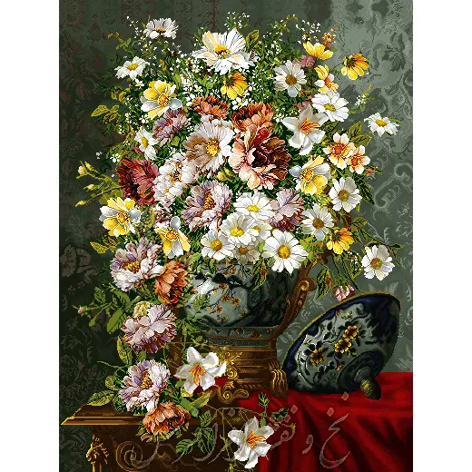 نخ و نقشه تابلوفرش گل قندانی