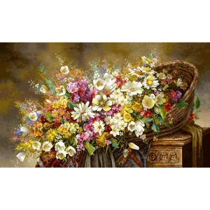 نخ و نقشه تابلوفرش گل و گلدان ریخته جدید