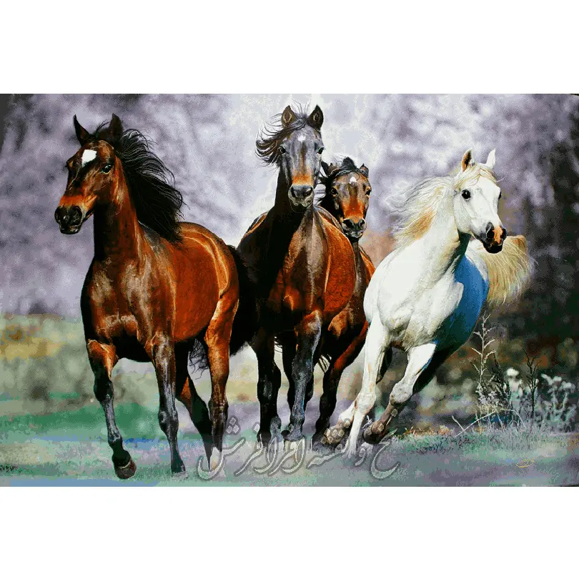 نخ ونقشه تابلوفرش گله اسب