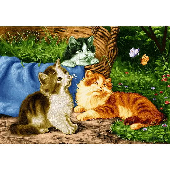 نخ و نقشه تابلوفرش دستبافت سه گربه