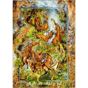 نخ و نقشه تابلوفرش مینیاتور ضامن آهو